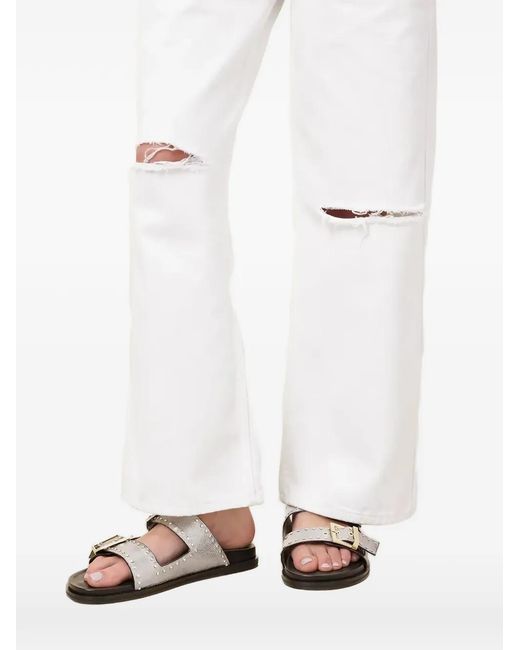 AllSaints White Magda Stud-Embellished Buckled Flat Sandals