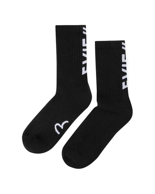 Evisu Black Logo-Intarsia Ribbed-Knit Socks