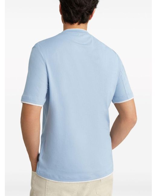 T-shirt en coton à effet superposé Brunello Cucinelli pour homme en coloris Blue