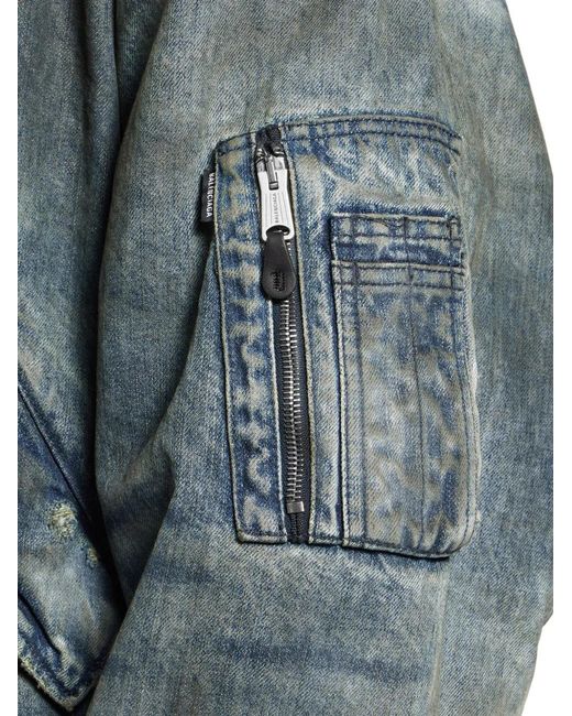 Balenciaga Blue Standard Logo-Print Faded-Wash Cotton Bomber Jacket