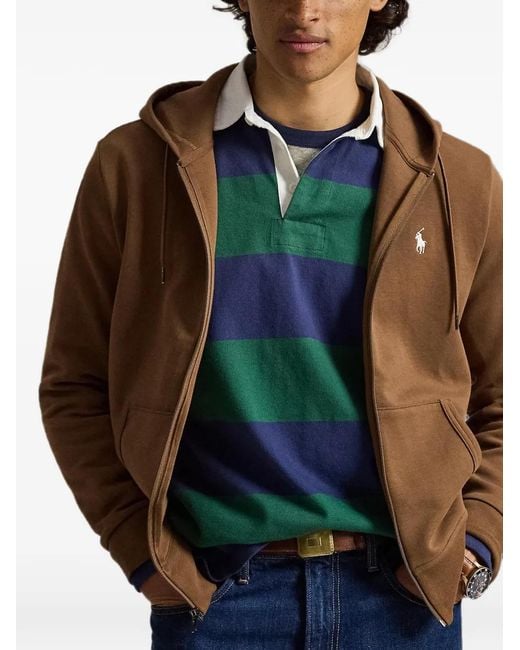 Polo Ralph Lauren Brown Logo-Embroidered Zip-Up Hoodie for men
