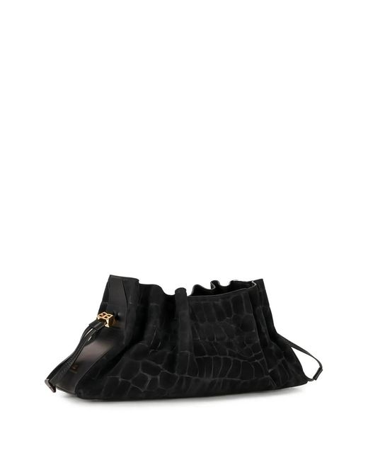 Elisabetta Franchi Black Crocodile-Effect Clutch Bag