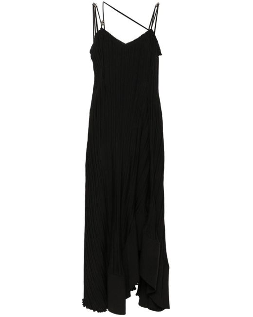 Lanvin Black Asymmetric-hem Pleated Dress