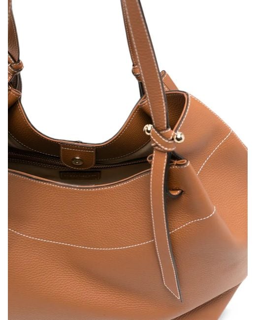 Strathberry Brown Barra Contrast-Stitch Leather Shoulder Bag