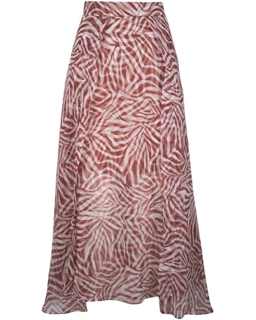 Brunello Cucinelli Multicolor Silk Printed Midi Skirt