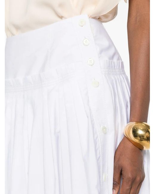 Lanvin White Midi Skirt With Side Button Closure
