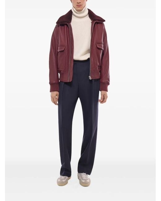 Fursac Red Zip-Up Leather Jacket for men