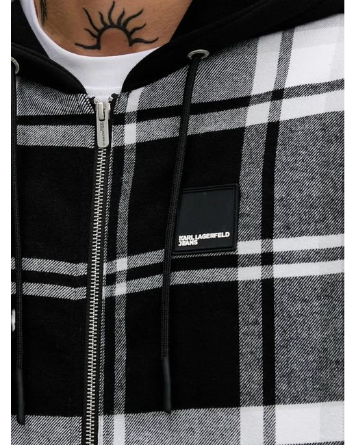 Karl Lagerfeld Gray Hooded Checked Cotton Jacket for men