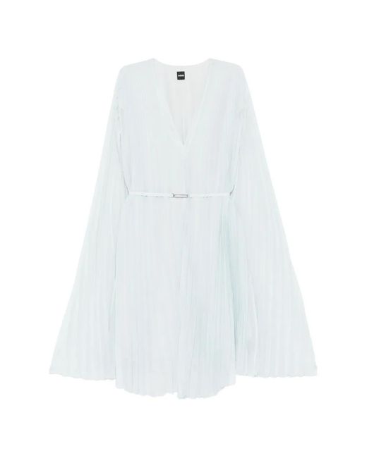 Boss White Layered Plissé Dress With Cape