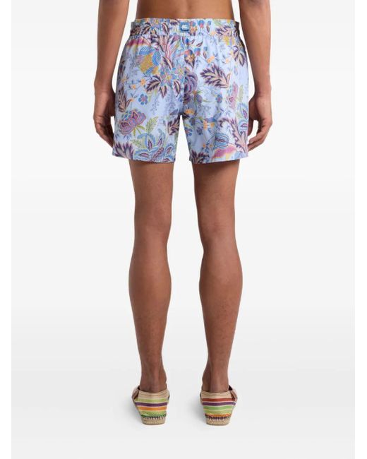 Etro Blue Floral-Print Swim Shorts for men