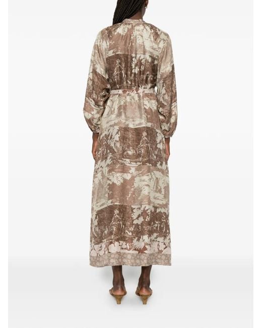 Pierre Louis Mascia Natural Aloe Long-Sleeves Midi Dress