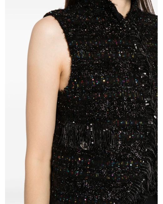 Giambattista Valli Black Sequin-embellished Tweed Gilet