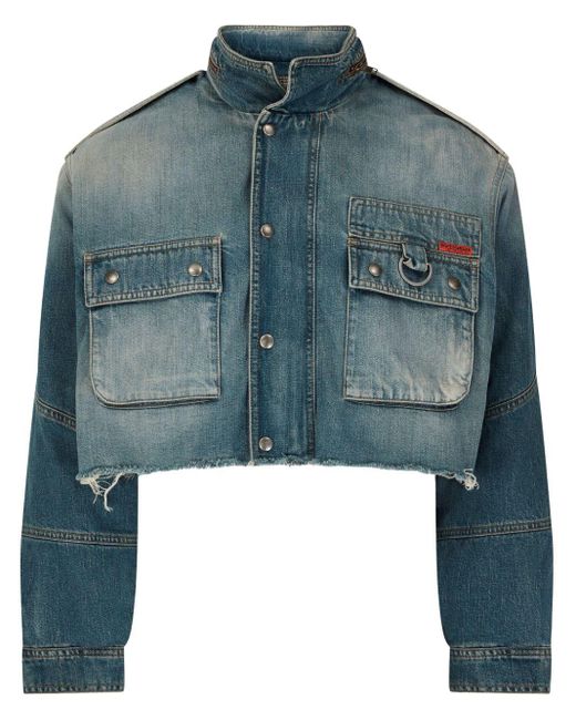 Martine Rose Blue Logo-Patch Denim Cropped Jacket for men