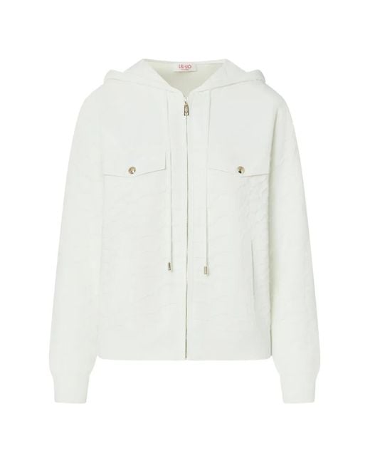 Liu Jo White Hooded Zip-Up Sweater