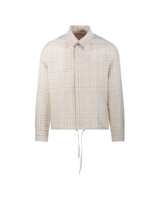 Lardini White Check-Pattern Drawstring-Hem Shirt for men