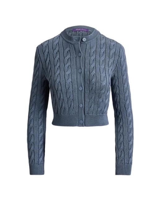 Ralph Lauren Blue Cable-Knit Cropped Cardigan