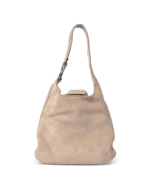 Vic Matié Natural Sac Porté Épaule En Daim À Patch Logo