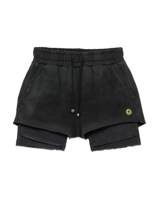Barrow Black Ausgefranste Shorts im Layering-Look