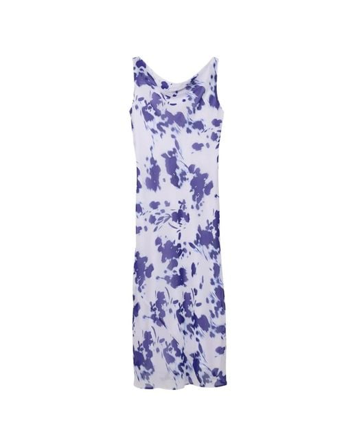 Calvin Klein Blue Floral-Print Cowl-Neck Dress