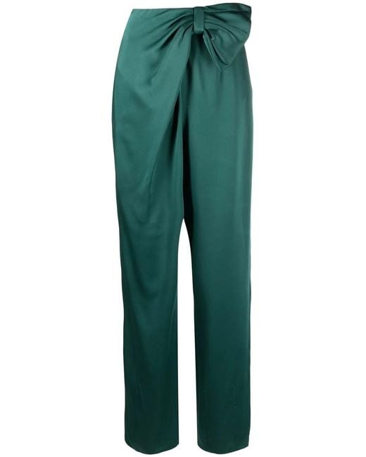Alberta Ferretti Green Bow-Detail Tapered Trousers