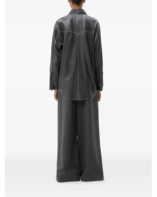 Twp Gray Contrast-Stitch Leather Shirt