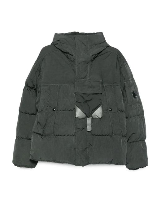 C P Company Green Lens-Detail Hooded Puffer Jacket for men