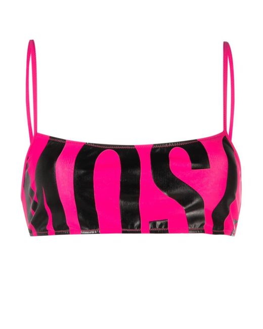 Moschino Pink Logo Print Square-neck Bikini Top