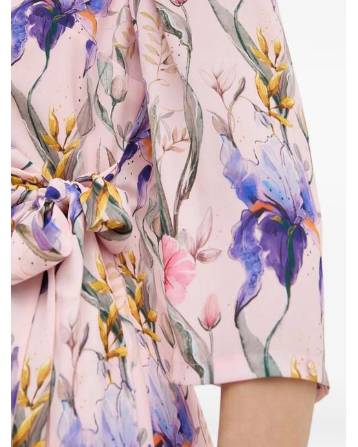 Nissa White Floral-Print Midi Wrap Dress