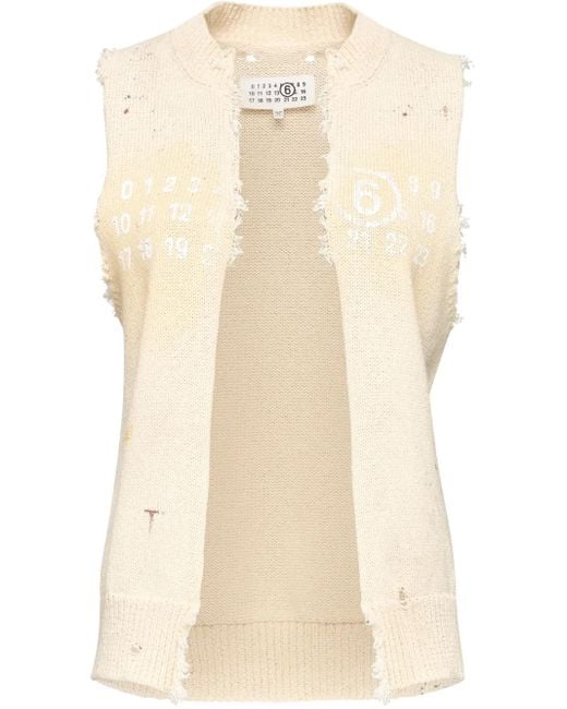 MM6 by Maison Margiela Natural Vest With A Lived-In Effect And Logo