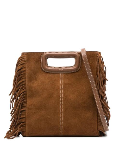 Maje Brown Handtasche Mit Fransen