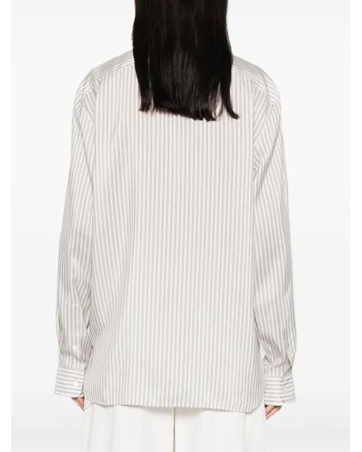 The Row White Vanda Striped Long-Sleeve Shirt