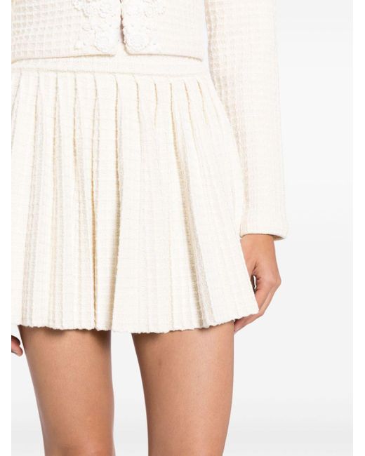 Self-Portrait White Waffle-knit Pleated Miniskirt