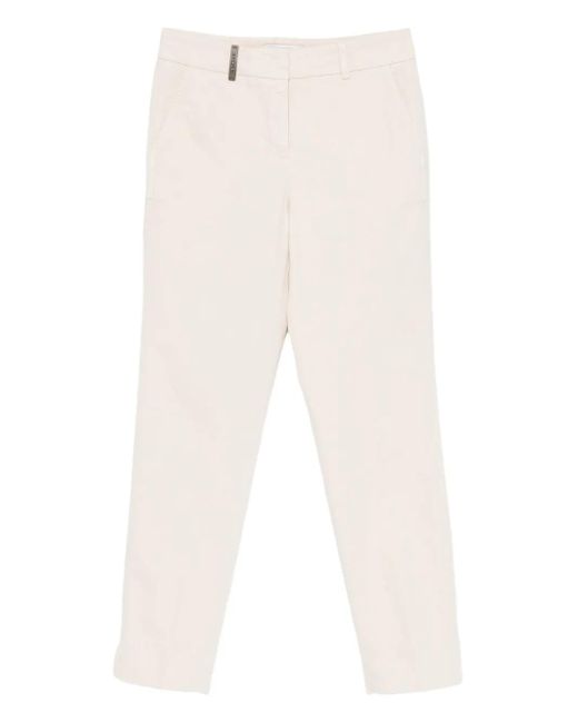 Peserico White Logo-Detail Cotton Trousers