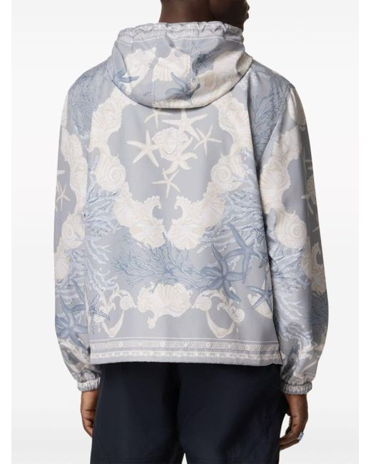 Versace Gray Hydrangea-print Hooded Jacket for men