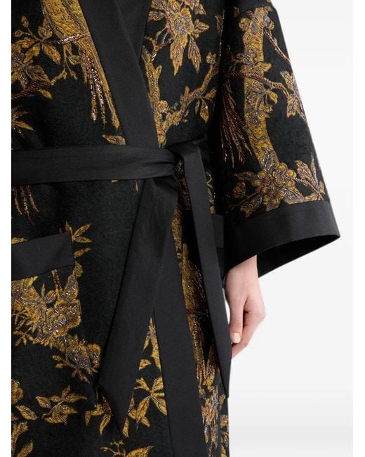 Etro Black Kimono Coat With Beads And Nature Embroidery