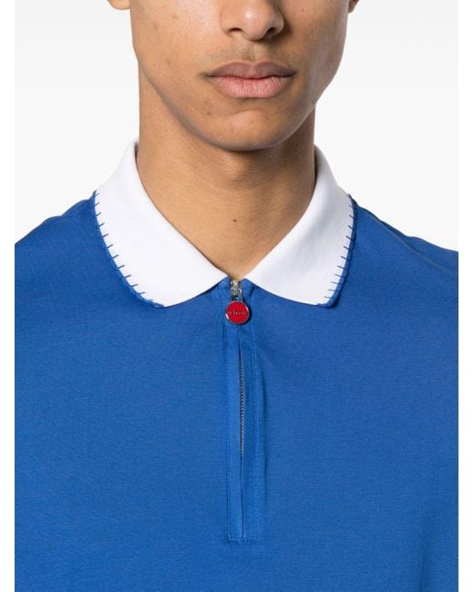 Polo en coton à logo brodé Kiton pour homme en coloris Blue