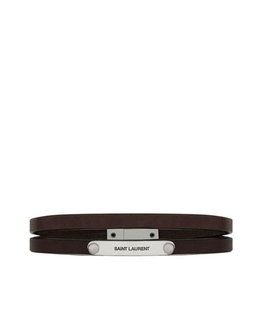 Saint Laurent White Id-plaque Leather Bracelet for men