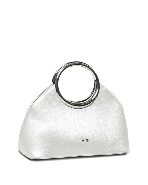V73 White Metallic-Effect Tote Bag