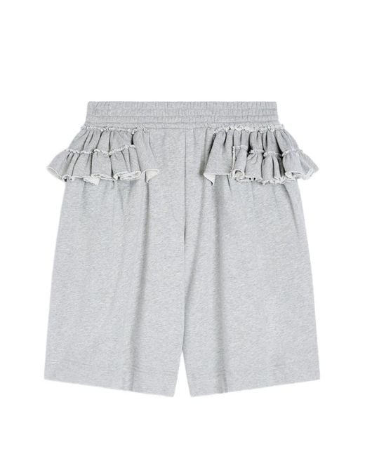 Dries Van Noten Gray Ruffled Loose Shorts