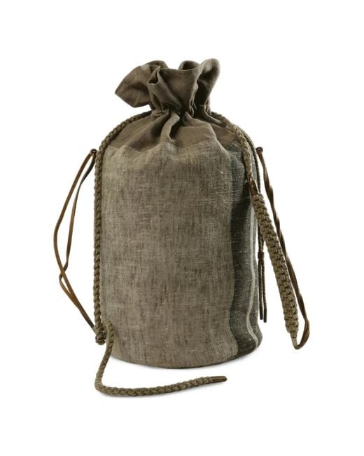 Ziggy Chen Gray Drawstring Braided-Strap Backpack