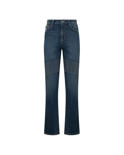 Moorer Blue Biker-Style Five-Pocket Jeans