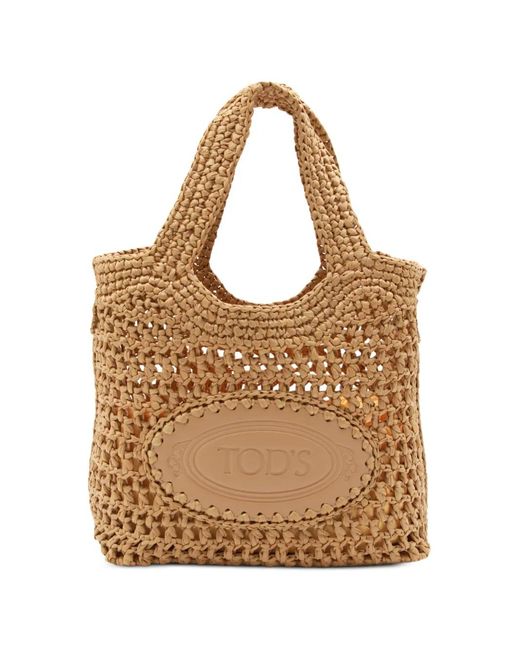 Tod's Natural Small Raffia Shopping Bag