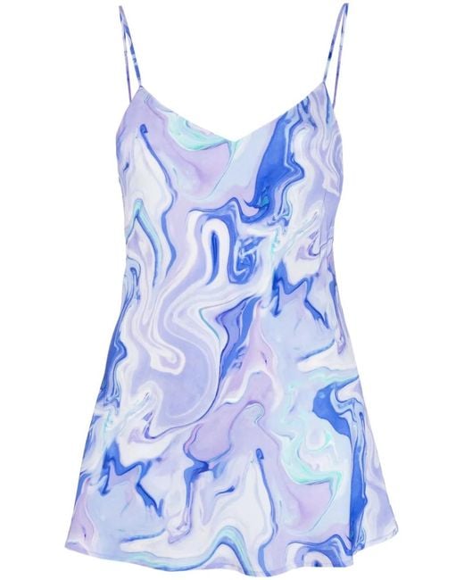 BCBGMAXAZRIA Blue Marbled-Pattern Sleeveless Top