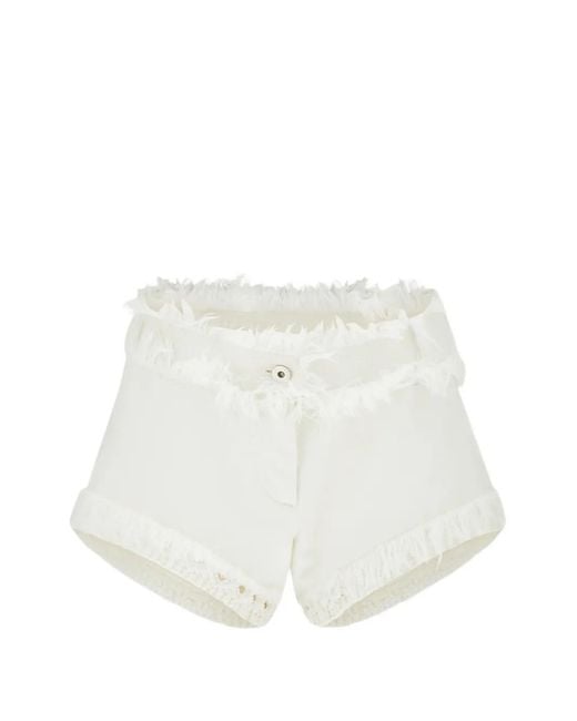 Ferragamo White Denim Shorts With Frayed Detail