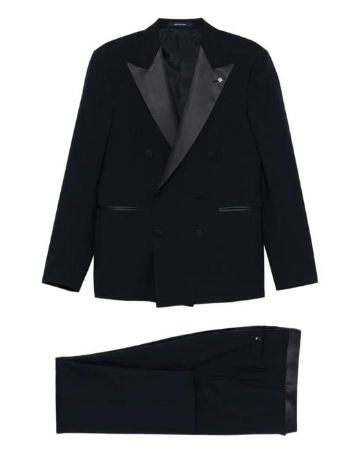 Tagliatore Blue Double-Breasted Peak-Lapel Suit for men