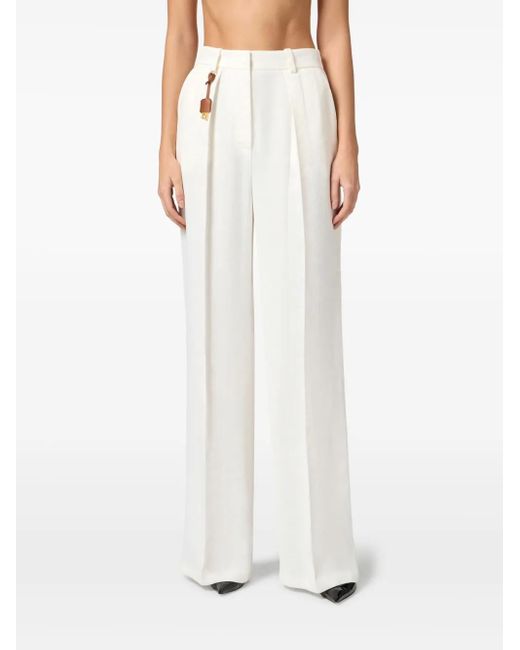 Elisabetta Franchi White Viscose-Linen Blend Trousers