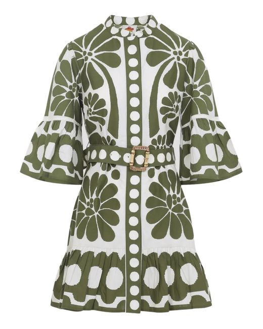 Farm Rio Green Palermo Belted Organic Cotton Mini Dress