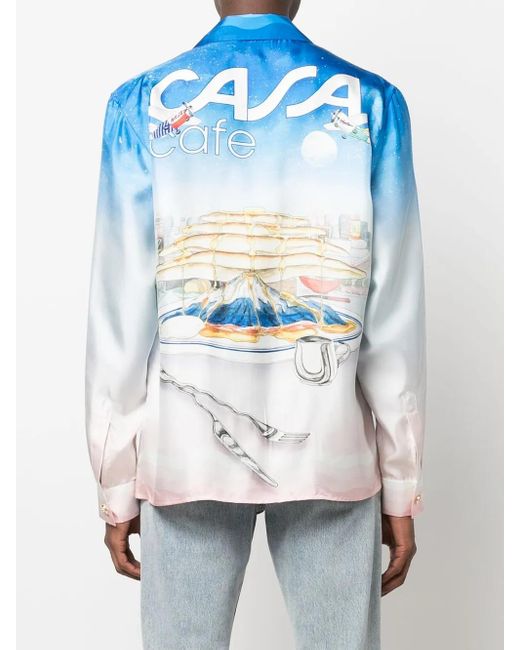 Camicia Casa Cafe Con Stampa di Casablanca in Blue da Uomo
