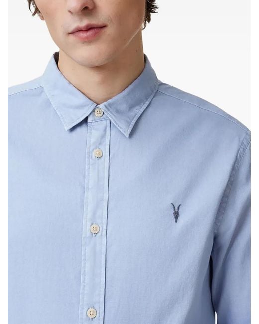 AllSaints Blue Hawthorne Embroidered-Logo Shirt for men
