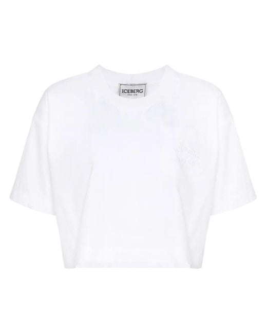 Iceberg White Cropped Cotton T-Shirt